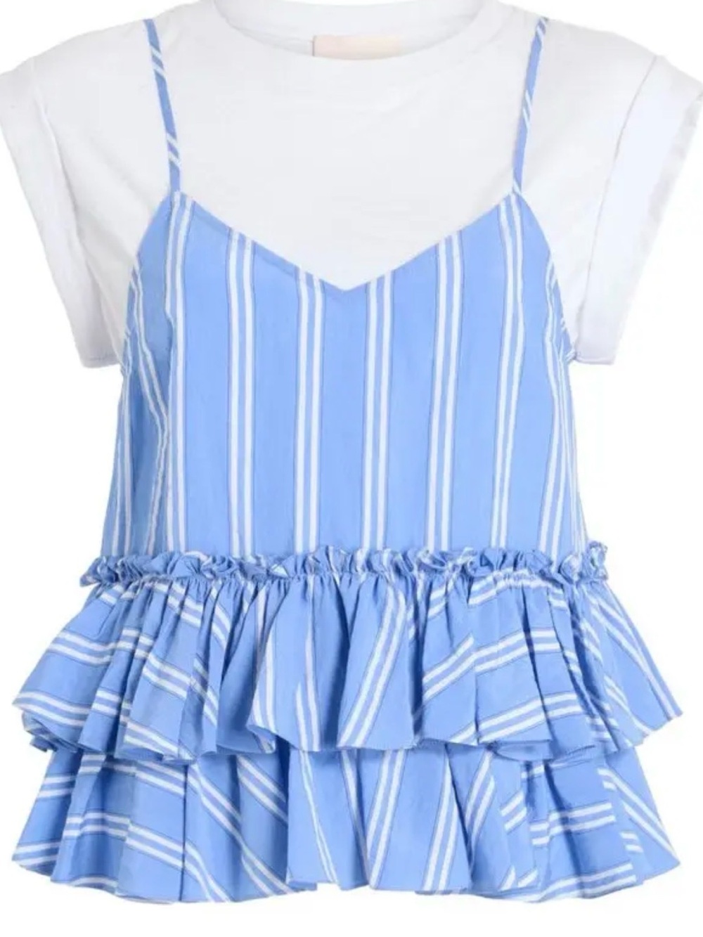 Cinq A Sept Samantha Layered Seersucker Top | Blue & White Stripe |Small